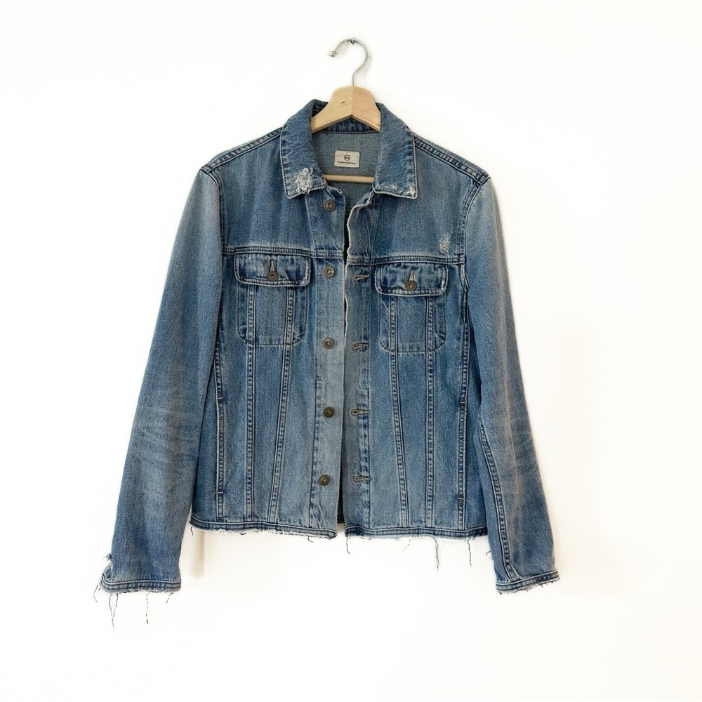 AG Adriano Goldschmied Dart Distressed Denim Trucker Jean Jacket Mens Sz Small